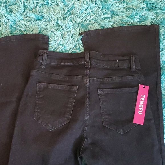 ladies sz 4 black flare tengfu denim jeans nwt - Picture 4 of 5
